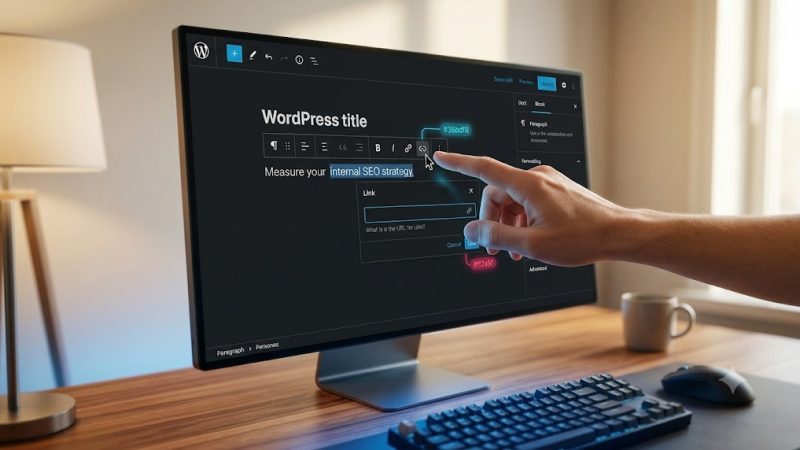Featured image showing a clear title 'HOW TO ADD A LINK IN WORDPRESS' with a visual WordPress Gutenberg hyperlink interface.