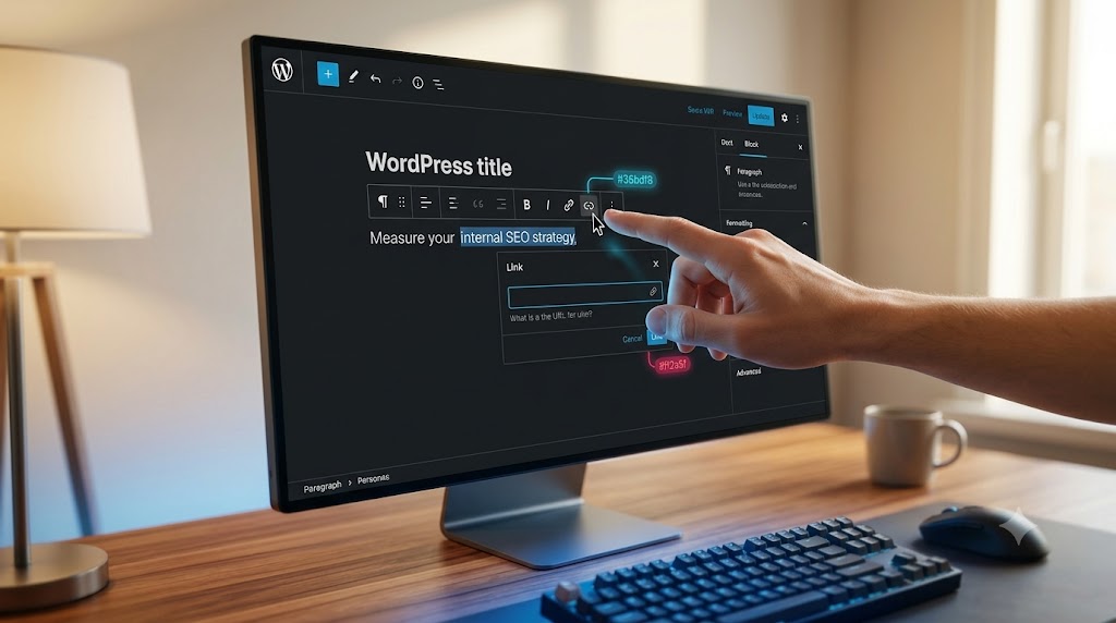 Featured image showing a clear title 'HOW TO ADD A LINK IN WORDPRESS' with a visual WordPress Gutenberg hyperlink interface.